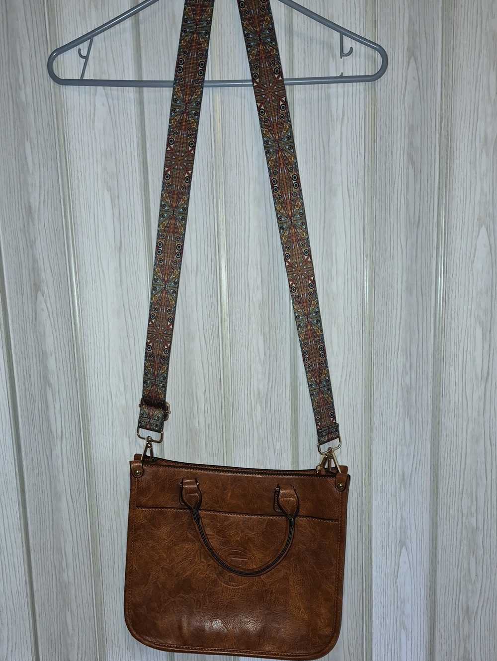 Leather Crossbody Tote Bag in Brown